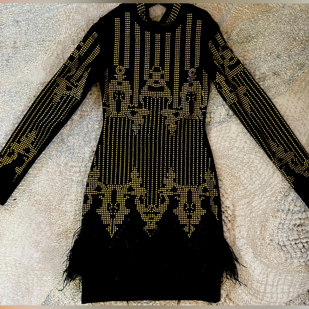 Miss Circle New York Black feathered Mini Dress